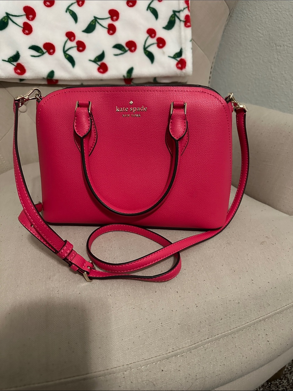 kate spade Pink Pebbled Leather Satchel with Gold-Tone Logo - Picture 5 of 7